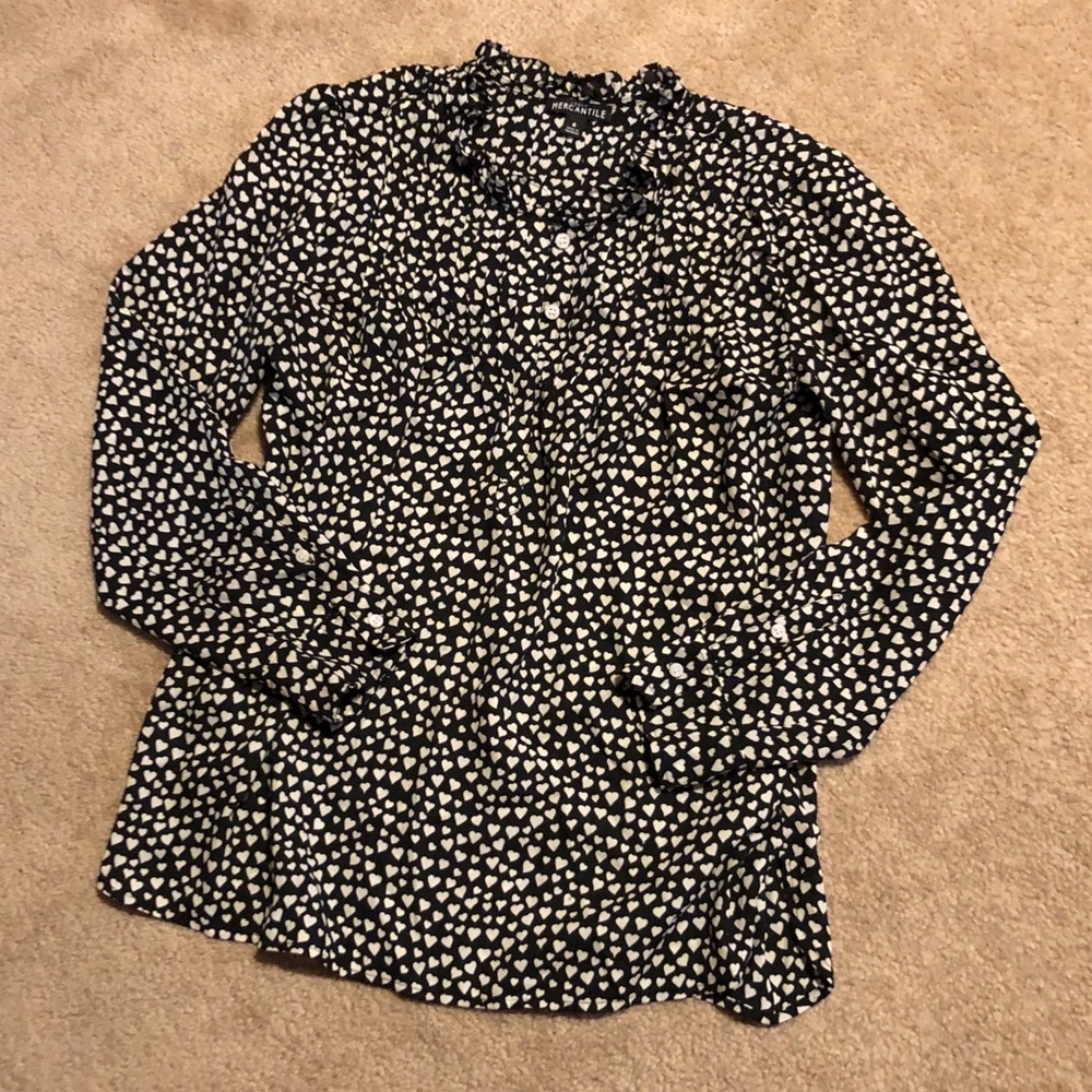 J. Crew Heart Print Long Sleeve Blouse